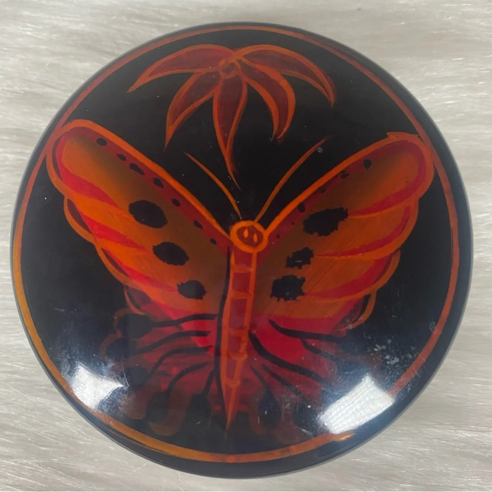 Pier 1 Imports Butterfly Lacquer Wood Trinket Box Red Velvet Interior